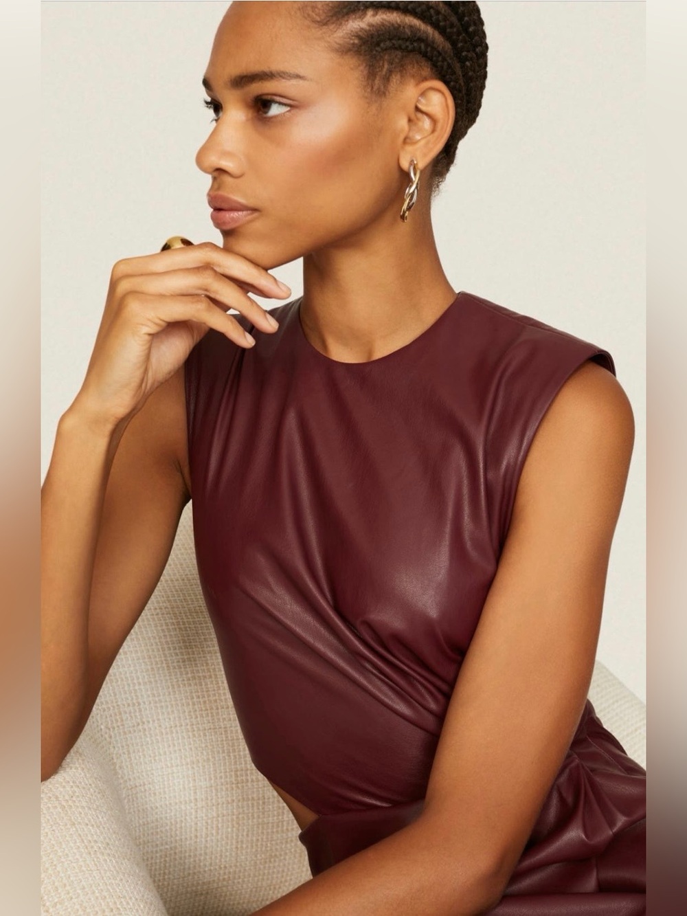 Jonathan Simkhai~Toni~Mulberry Faux Leather Midi Dress~Size 6~$625~ - Picture 4 of 7